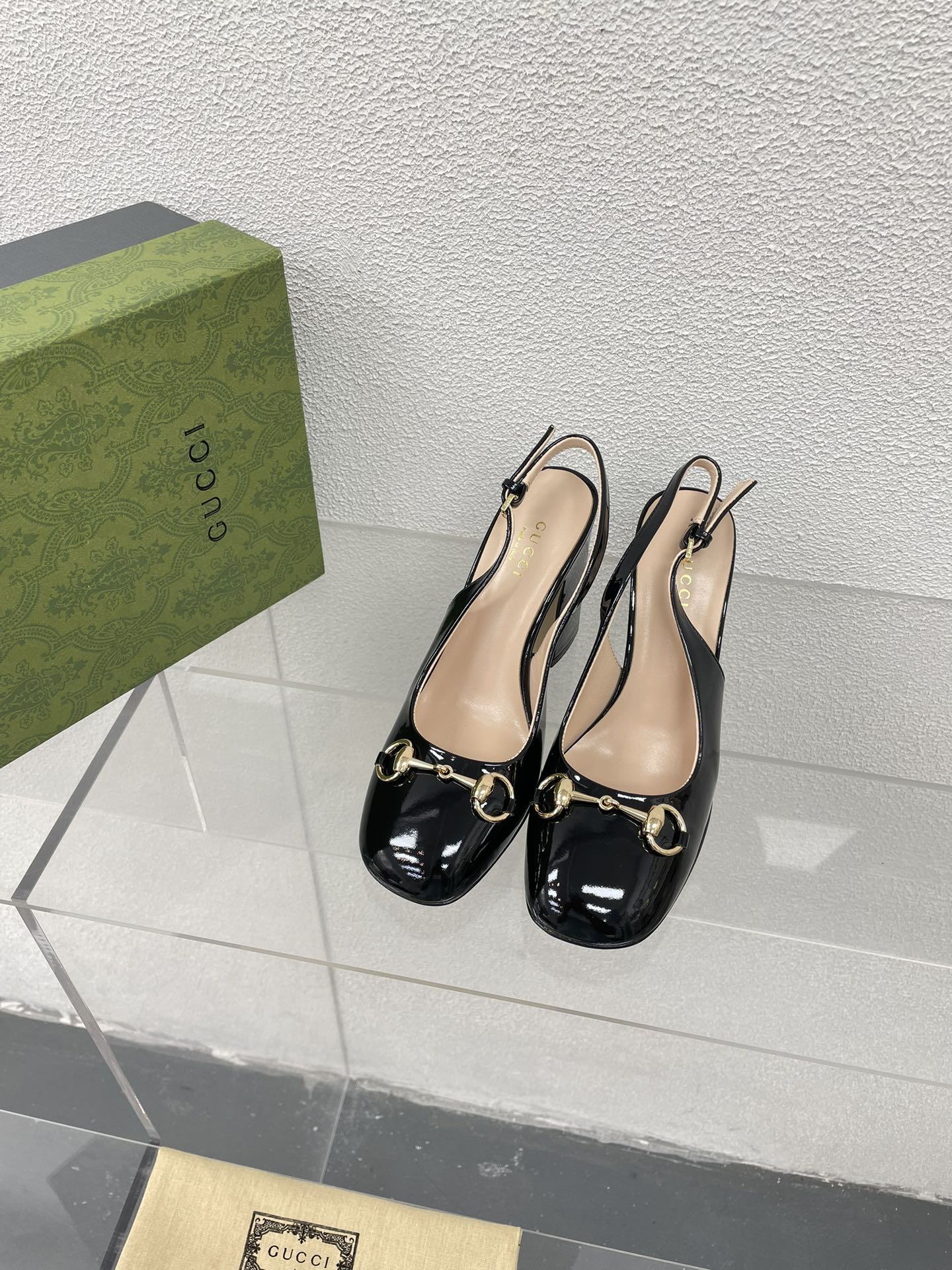 GUCCI WOMEN'S HORSEBIT SLINGBACK 95MM IN BLACK CALFSKIN
