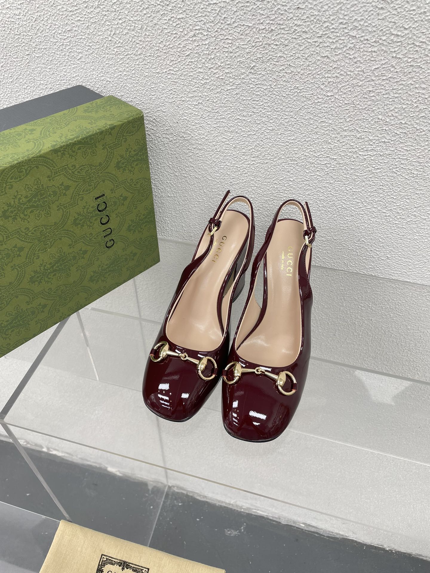 GUCCI WOMEN'S HORSEBIT SLINGBACK 95MM IN WINE RED CALFSKIN