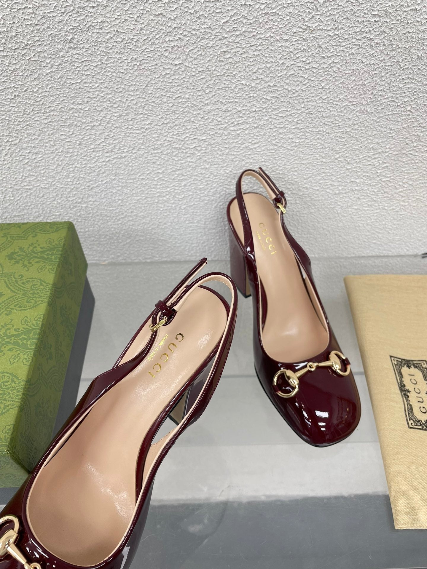 GUCCI WOMEN'S HORSEBIT SLINGBACK 95MM IN WINE RED CALFSKIN