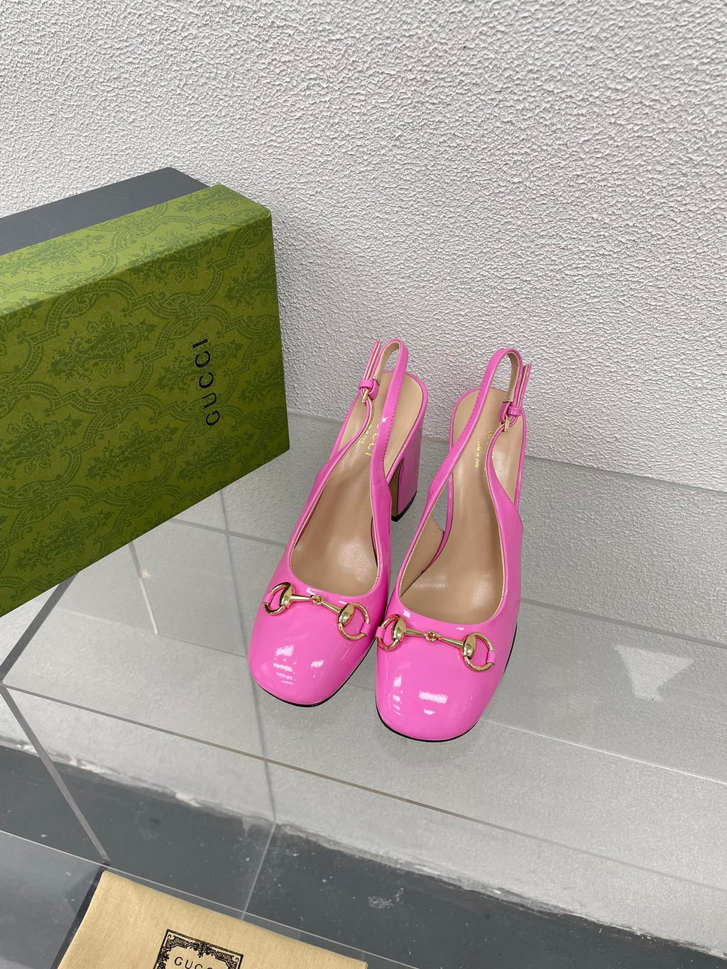 GUCCI WOMEN'S HORSEBIT SLINGBACK 95MM IN FUSICA PINK CALFSKIN