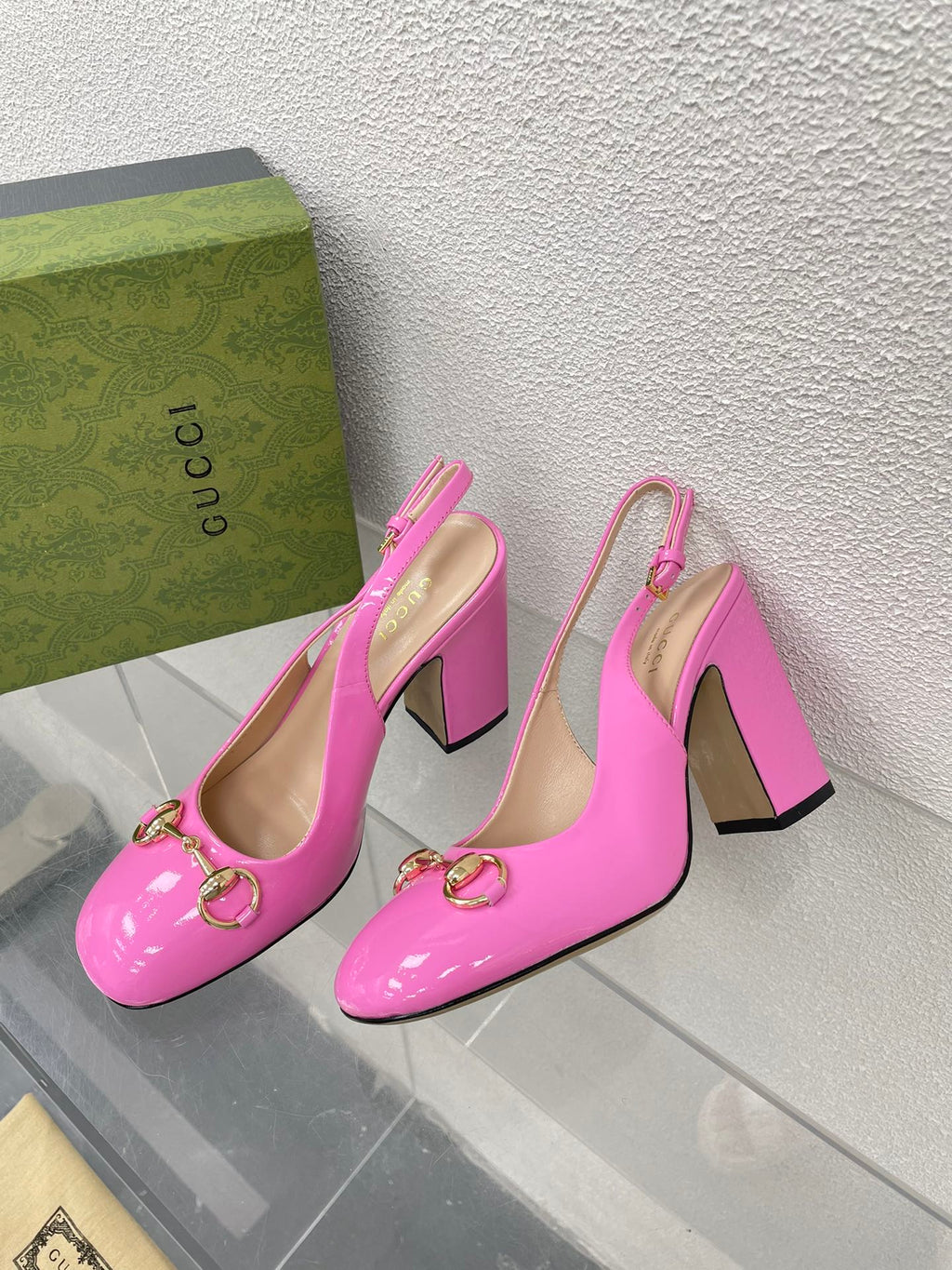 GUCCI WOMEN'S HORSEBIT SLINGBACK 95MM IN FUSICA PINK CALFSKIN