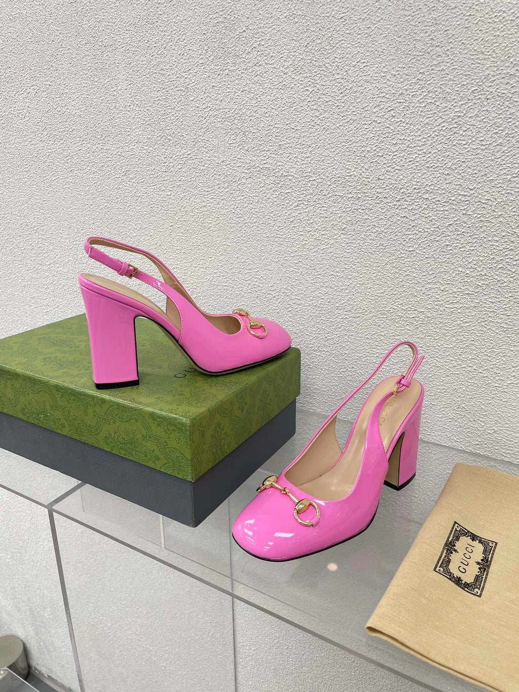 GUCCI WOMEN'S HORSEBIT SLINGBACK 95MM IN FUSICA PINK CALFSKIN