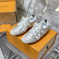 LOUIS VUITTON SNEAKERINA TRAINERS IN SILVER-TONE CALFSKIN AND SUEDE