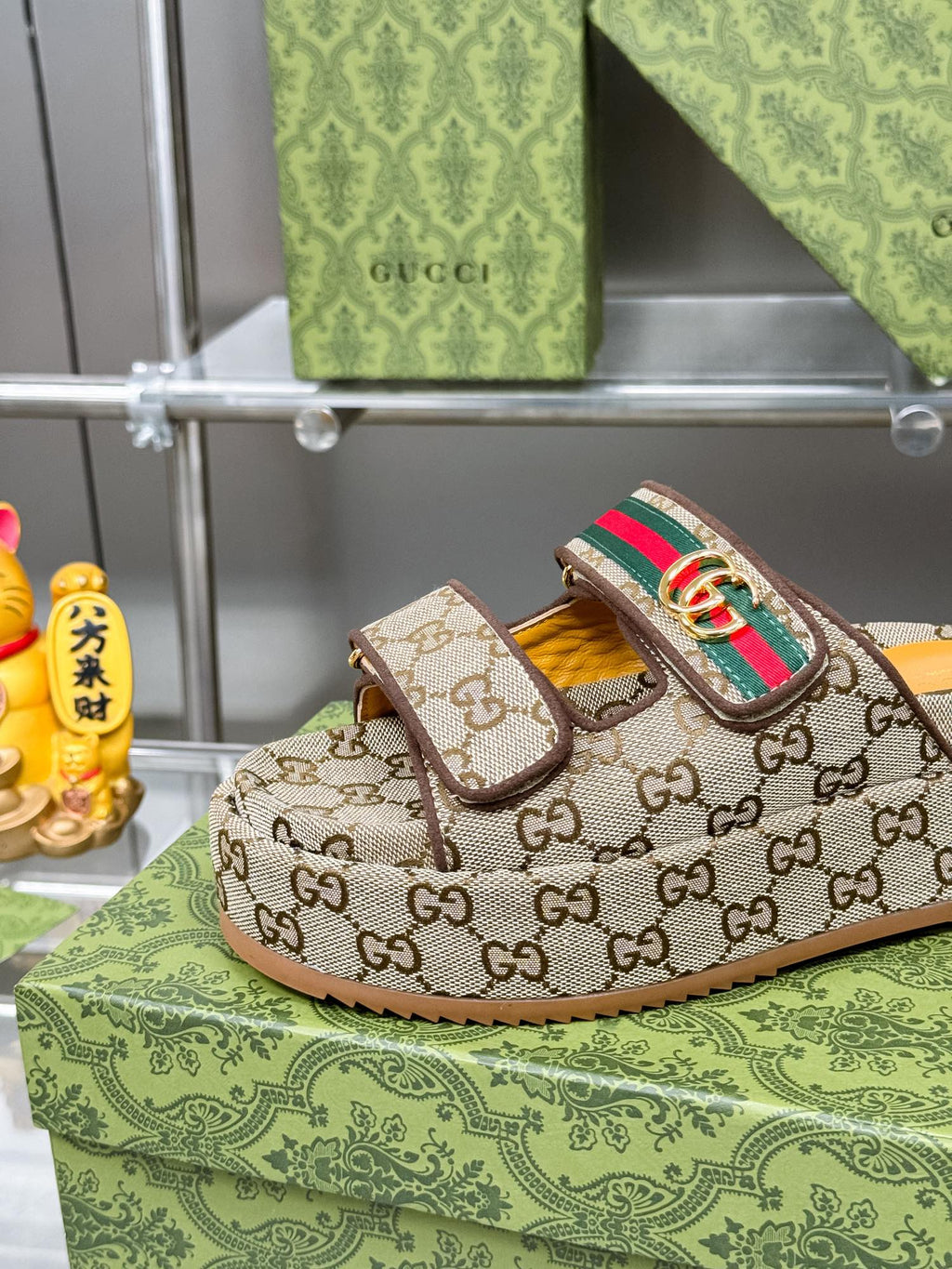 GUCCI SANDALS 22 IN BEIGE FABRIC WITH GOLD HARDWARE