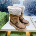 GUCCI HORSEBIT ANKLE BOOTS WITH MERINO TRIM IN BROWN NYLON MIX CALFSKIN