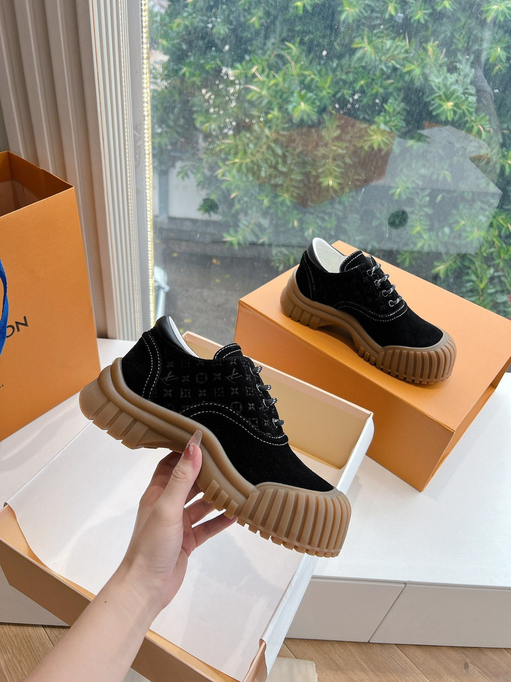 LOUIS VUITTON LV ARCHLIGHT SKATE SNEAKER IN BLACK EMBOSSED SUEDE