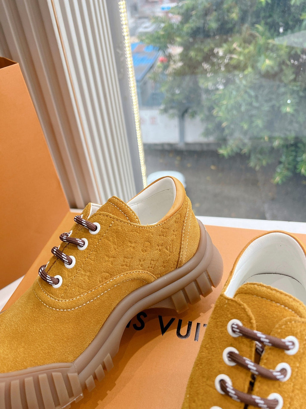 LOUIS VUITTON LV ARCHLIGHT SKATE SNEAKER IN HARVEST GOLD EMBOSSED SUEDE