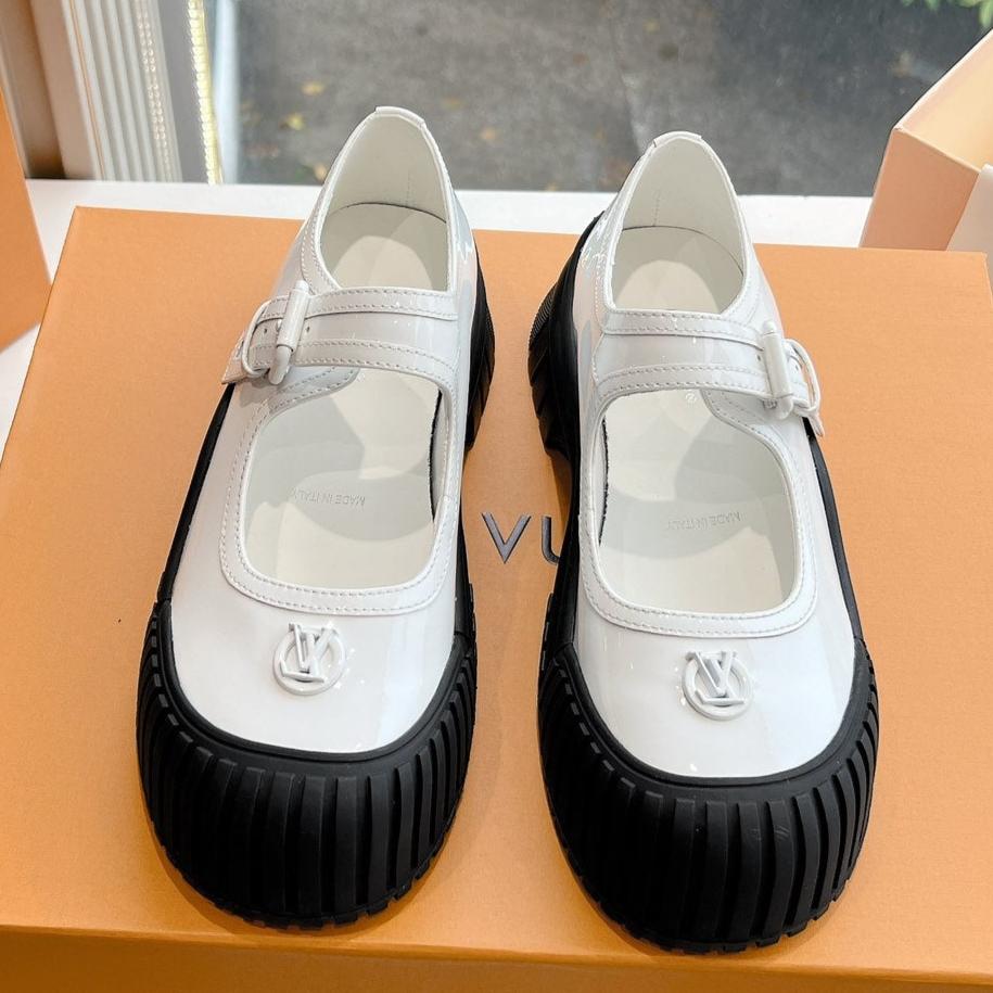 LOUIS VUITTON RUBY FLAT MARY JANE IN WHITE PATENT CALFSKIN