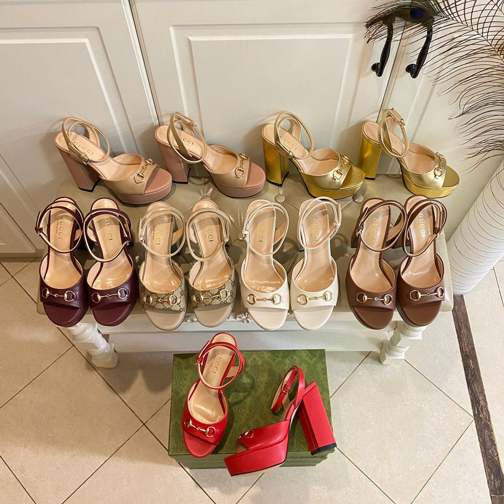 GUCCI HORSEBIT PLATFORM SANDAL IN WINE RED SHEEPSKIN