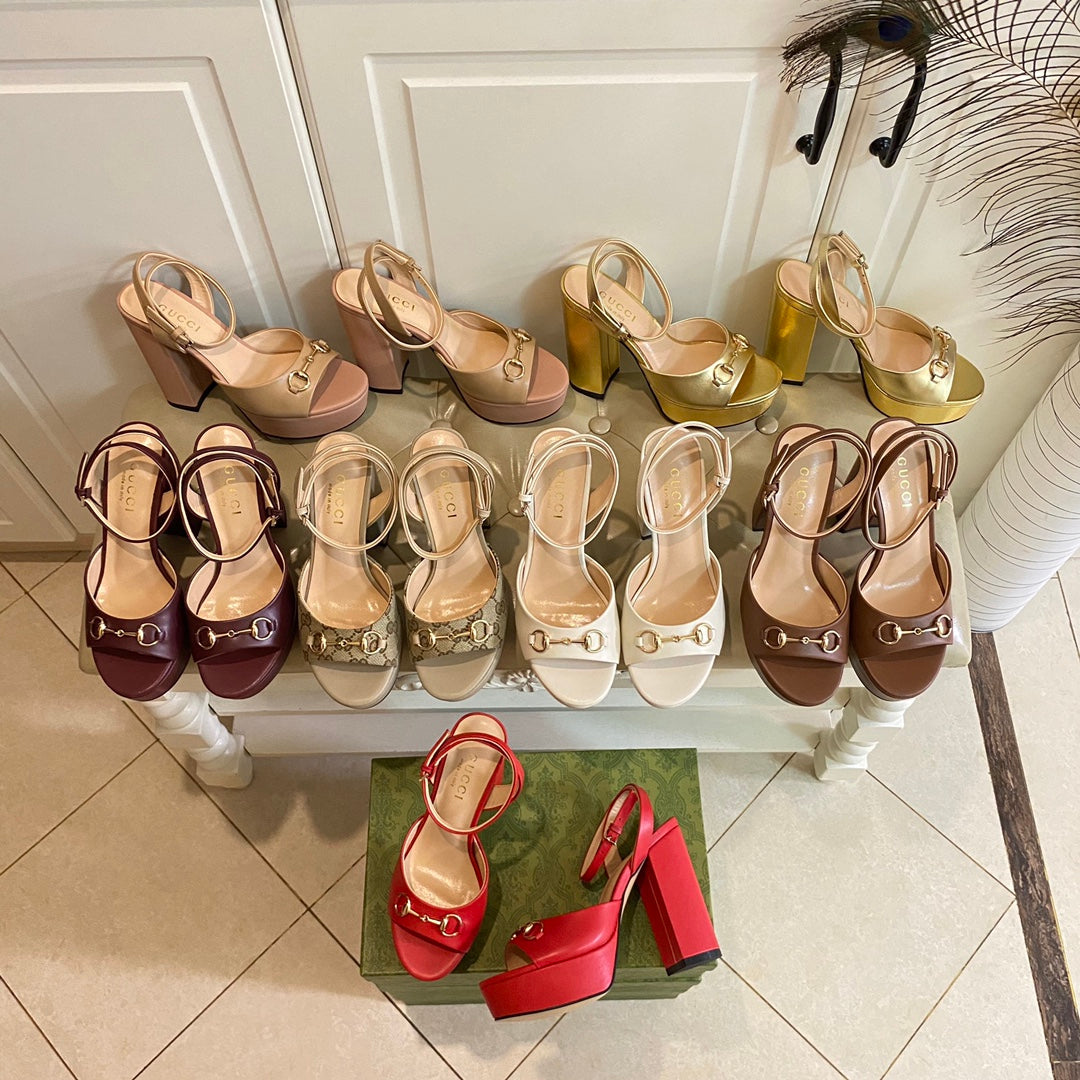 GUCCI HORSEBIT PLATFORM SANDAL IN WINE RED SHEEPSKIN