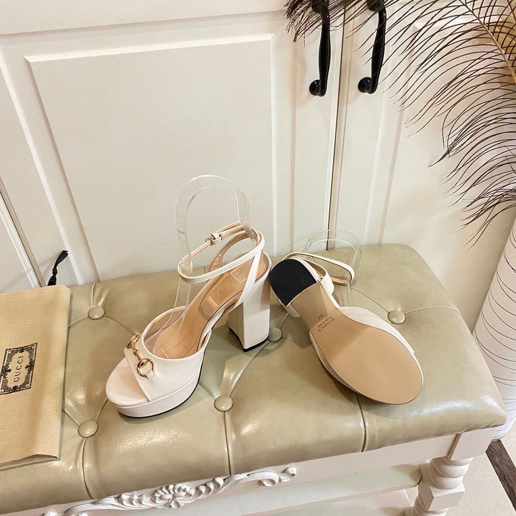 GUCCI HORSEBIT PLATFORM SANDAL IN WHITE SHEEPSKIN