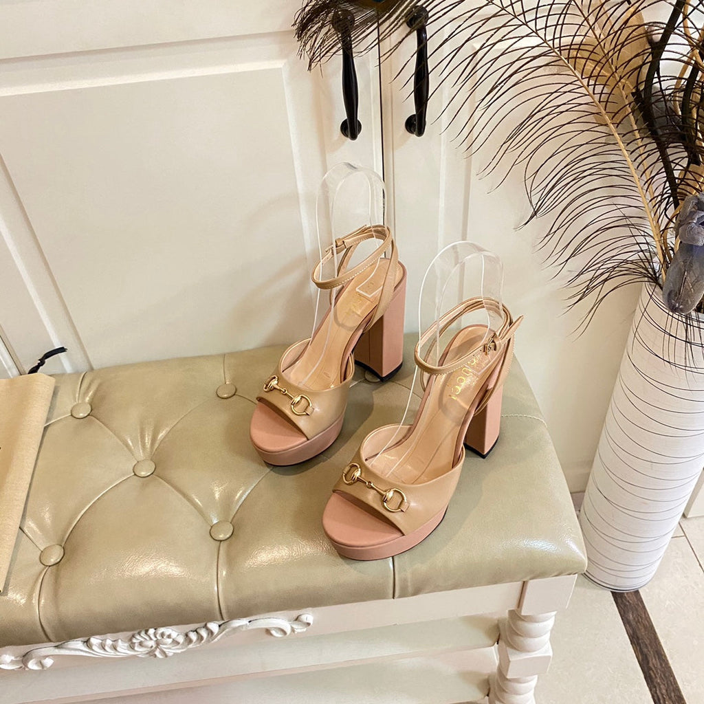GUCCI HORSEBIT PLATFORM SANDAL IN WHEAT BEIGE MIX LIGHT PINK SHEEPSKIN