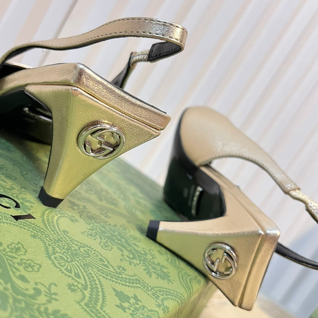 GUCCI Women's G plain leather logo Slingbacks Golden