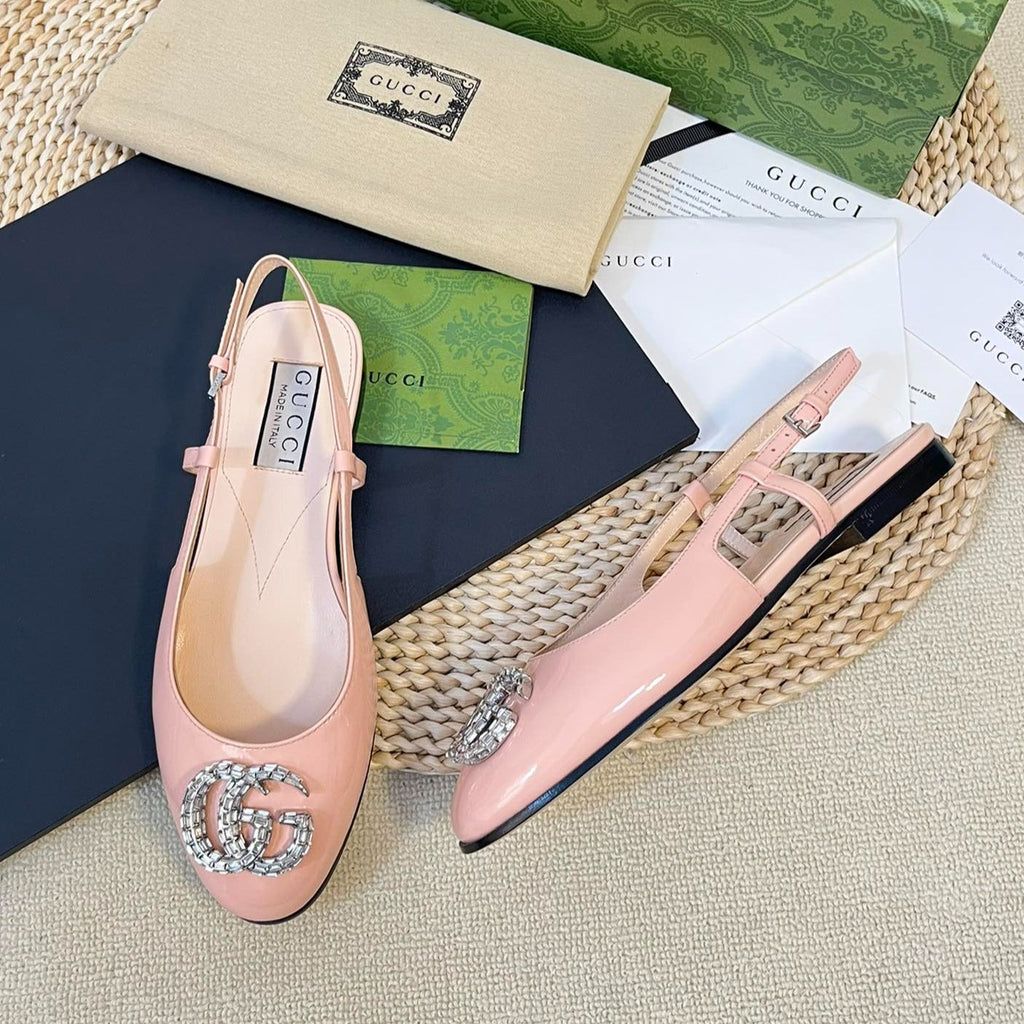 GUCCI Double G patent leather slingback ballet flats Glossy Rose Pink