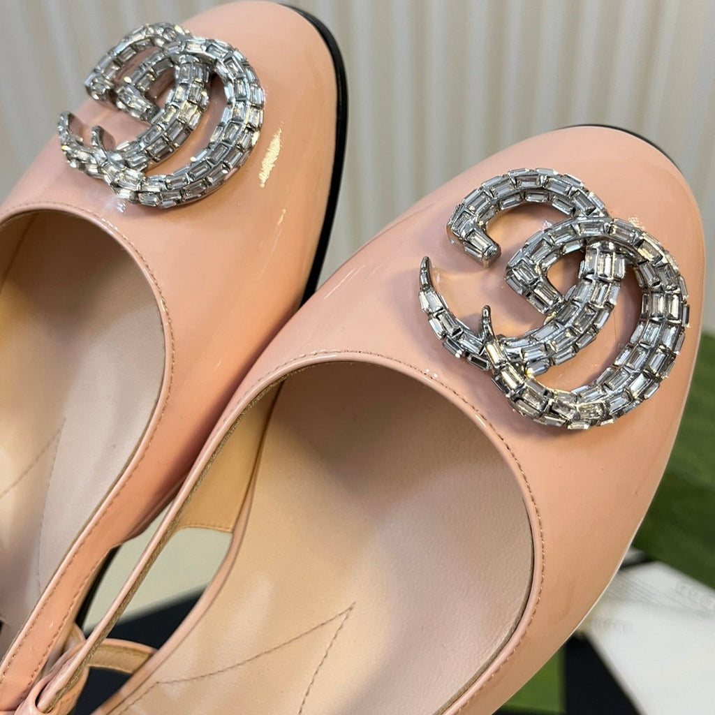 GUCCI Double G patent leather slingback ballet flats Glossy Rose Pink