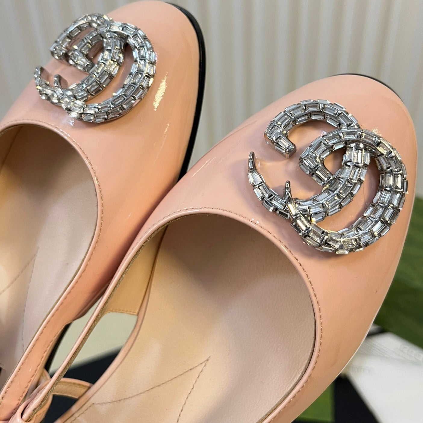 GUCCI Double G patent leather slingback ballet flats Glossy Rose Pink