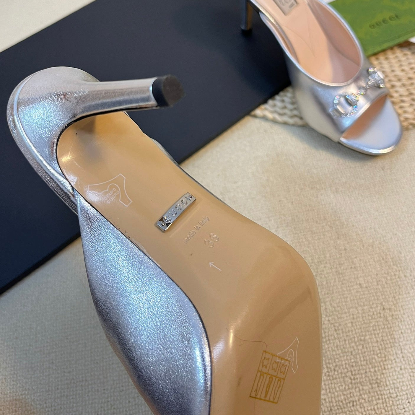 GUCCI Women's Horsebit mid-heel slide sandal in Silver