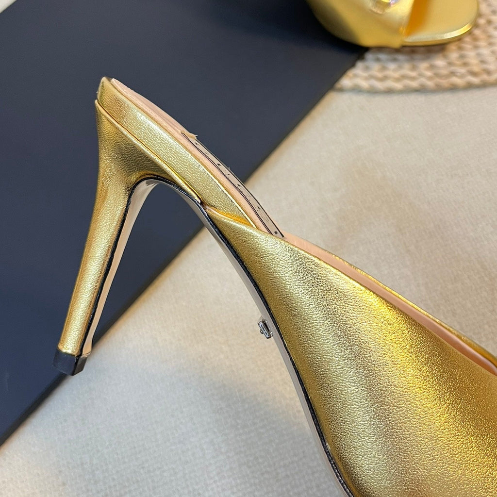 GUCCI Women's Horsebit mid-heel slide sandal in Gold