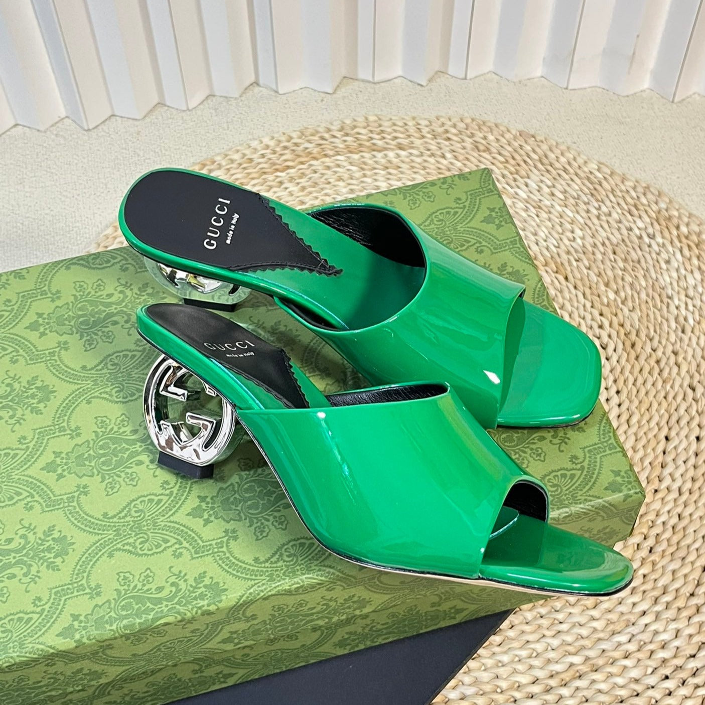 GUCCI Women's Heeled Sandals Glossy Forest Green