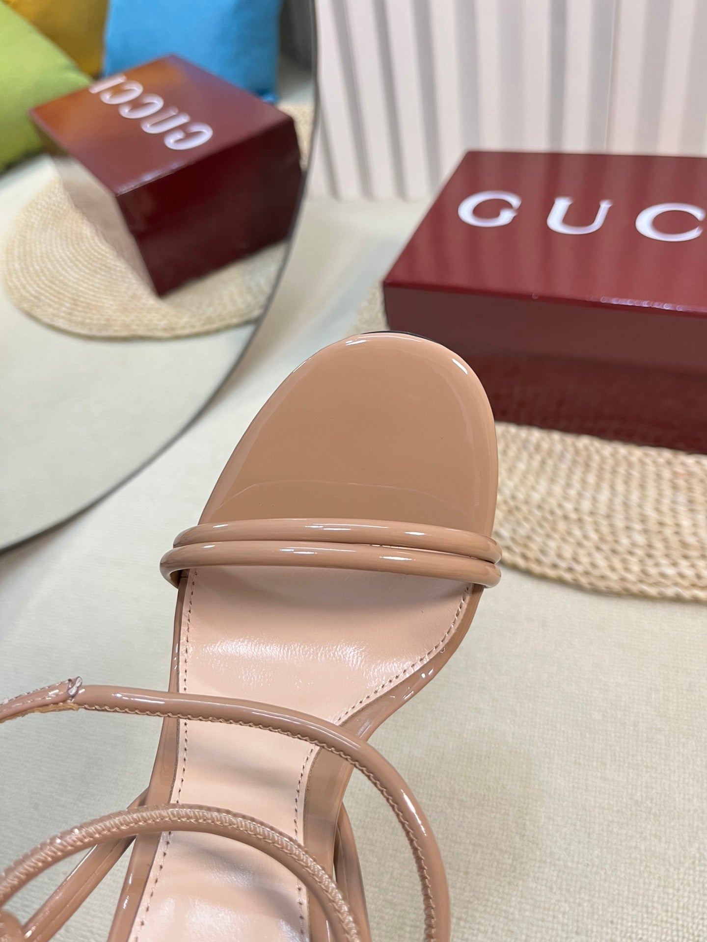 GUCCI HIGH SANDAL 10 CM IN TAN BEIGE GLOSSY CALFSKIN