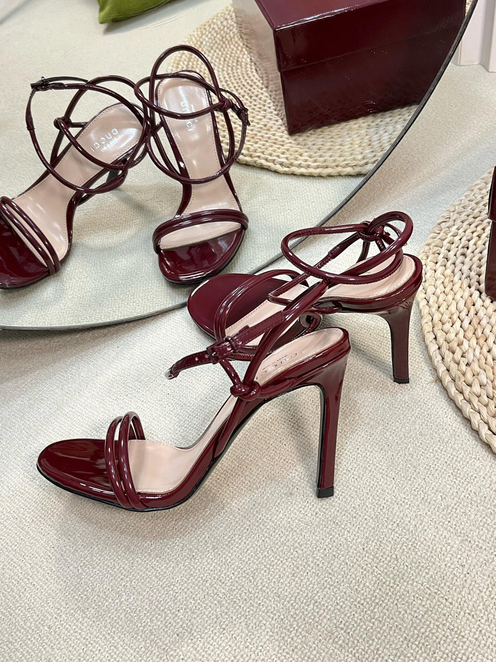 GUCCI HIGH SANDAL 10 CM IN BERRY RED GLOSSY CALFSKIN