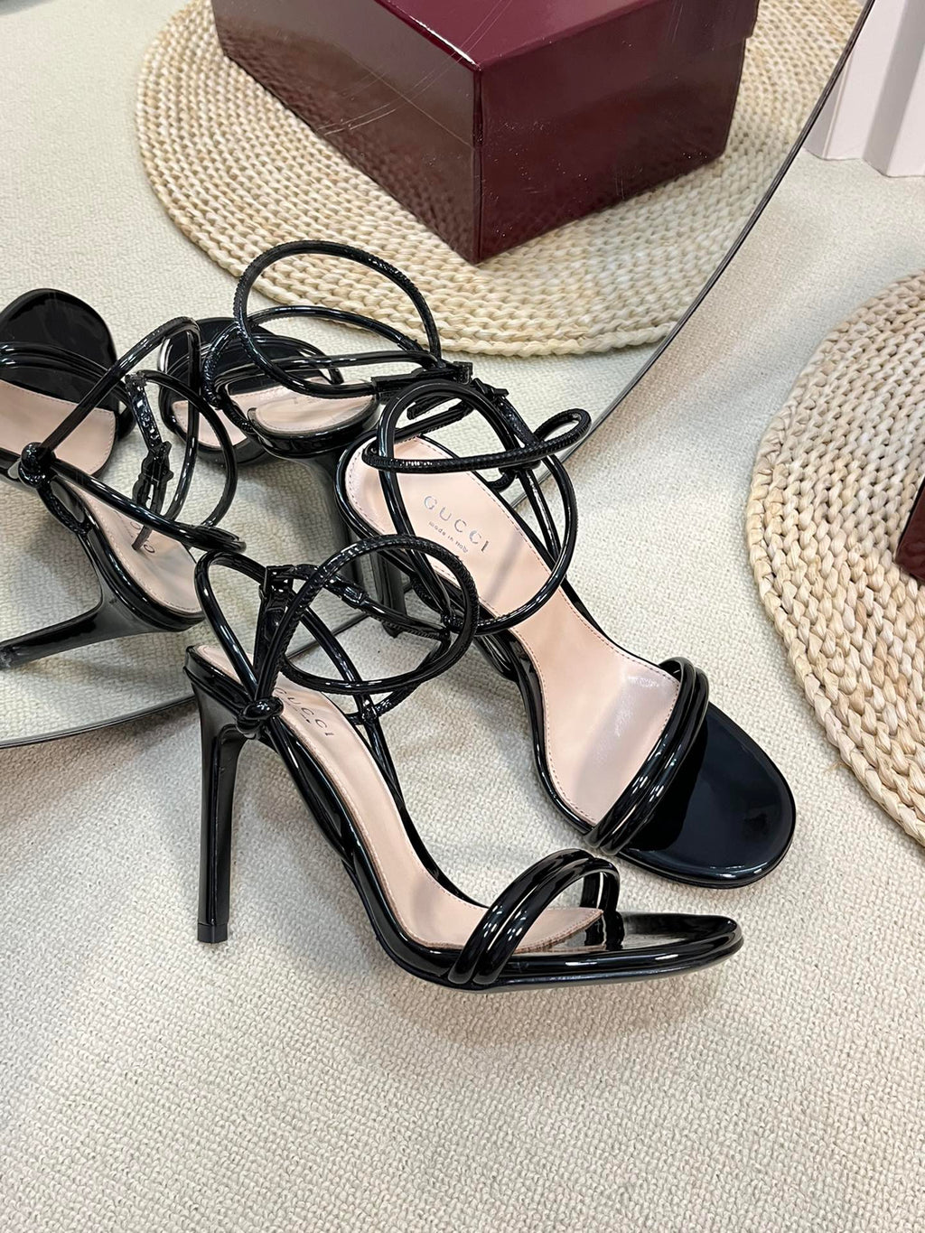 GUCCI HIGH SANDAL 10 CM IN BLACK GLOSSY CALFSKIN