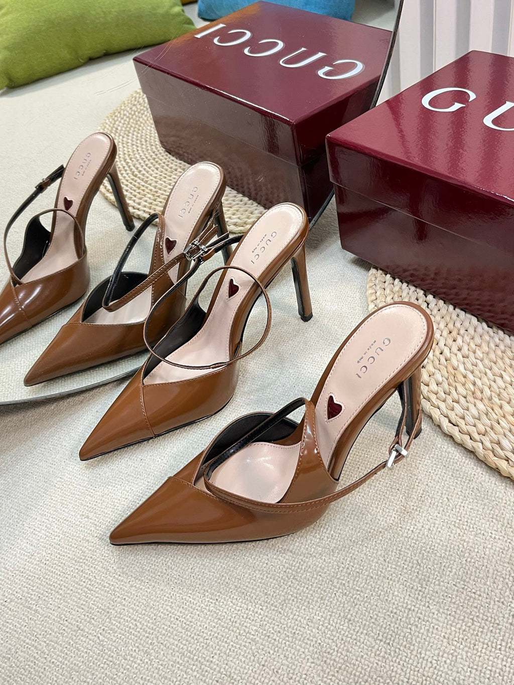 GUCCI HIGH SLINGBACK PUMP 10 CM IN BRONZE BROWN GLOSSY CALFSKIN