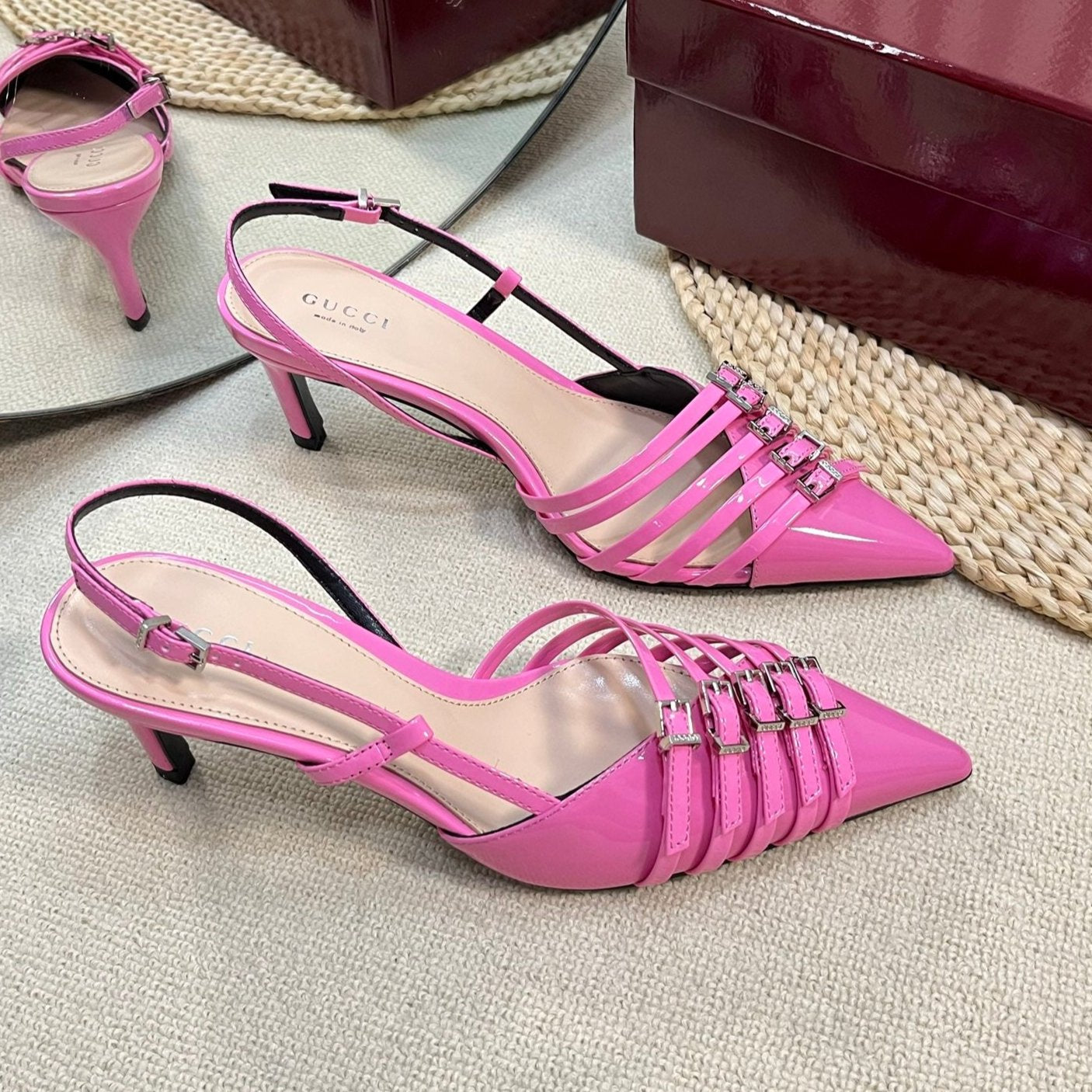 GUCCI SLINGBACK PUMP 6 CM IN FUSCIA PINK GLOSSY CALFSKIN