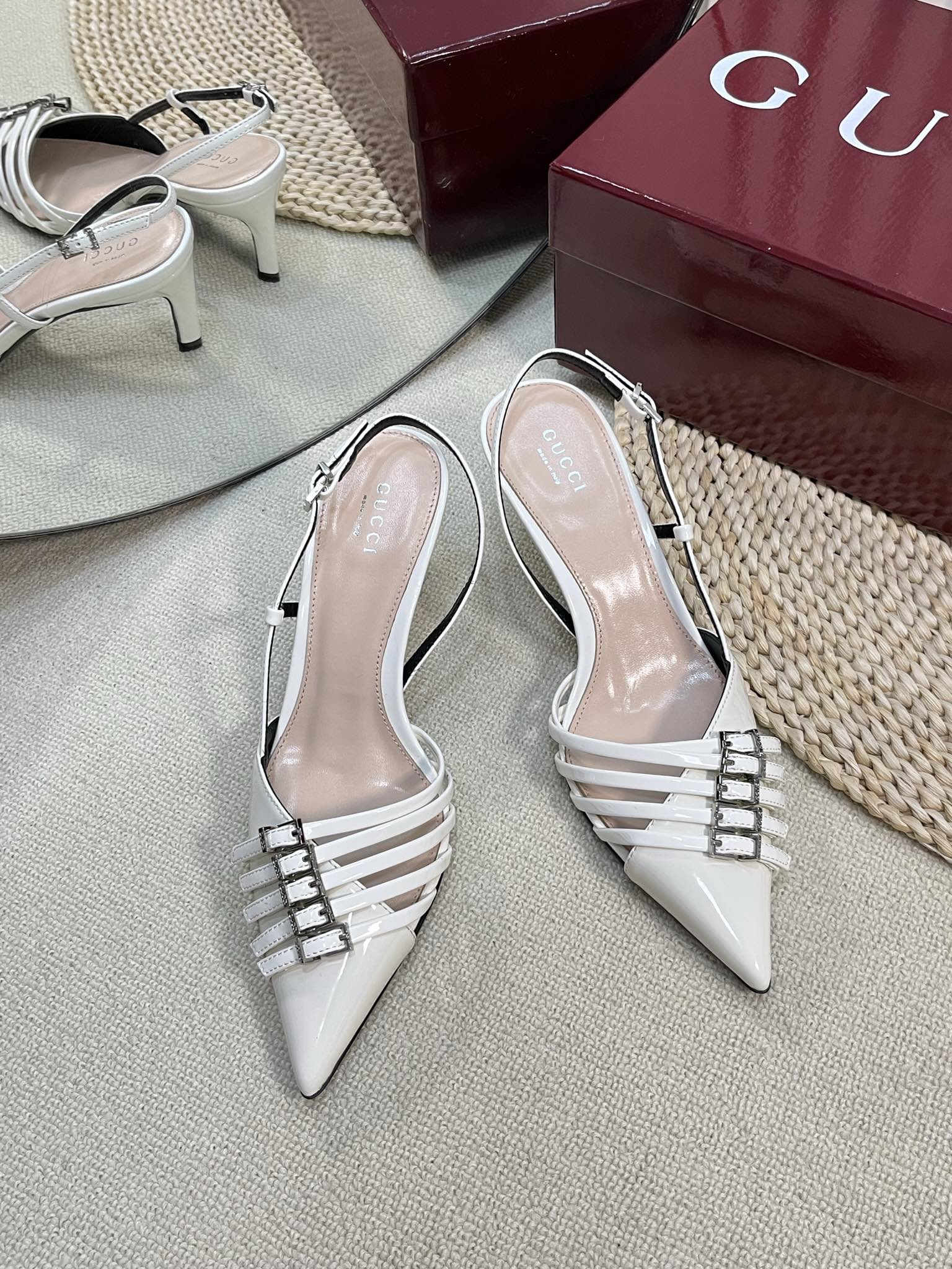 GUCCI SLINGBACK PUMP 6 CM IN WHITE GLOSSY CALFSKIN