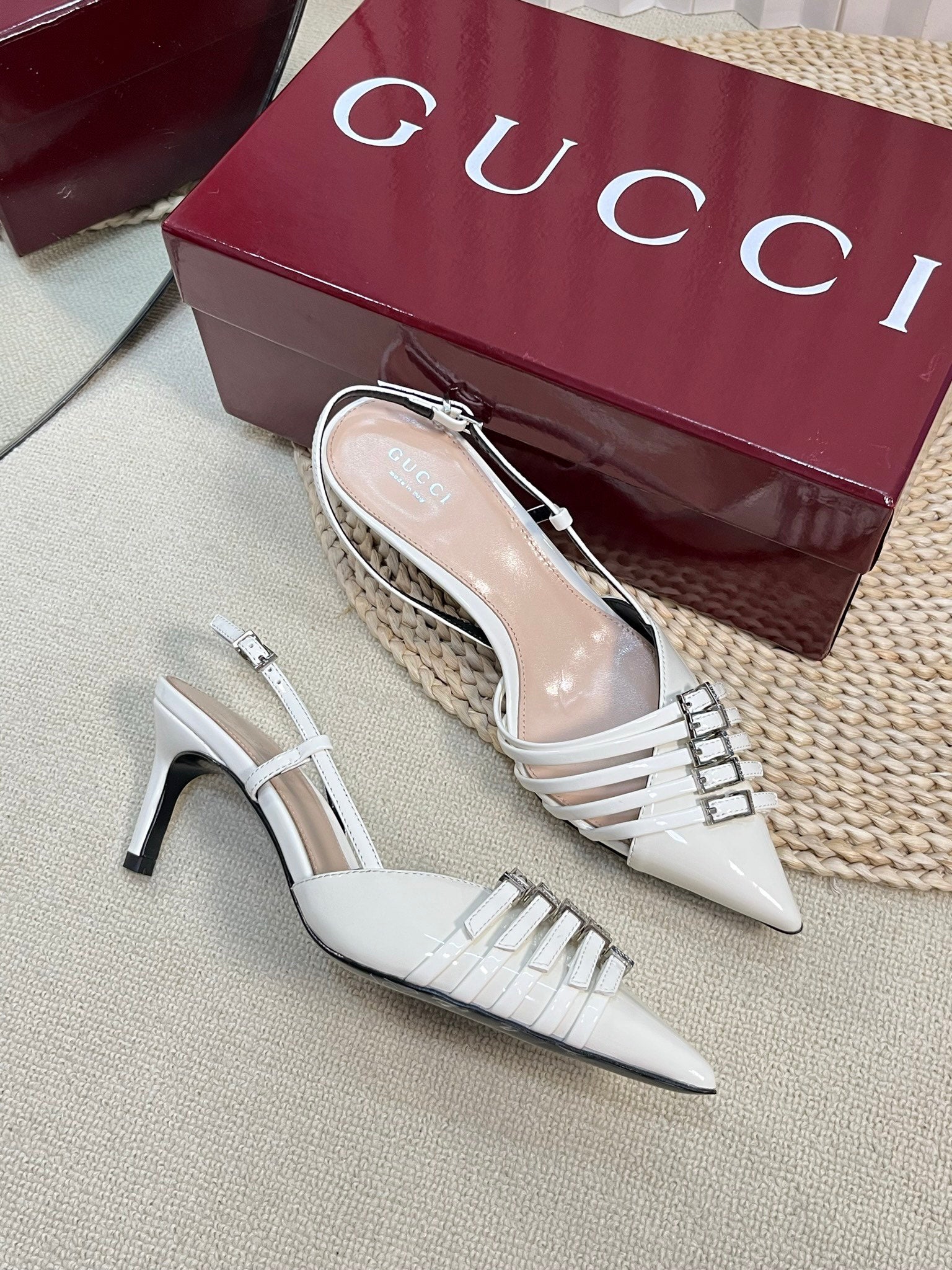 GUCCI SLINGBACK PUMP 6 CM IN WHITE GLOSSY CALFSKIN