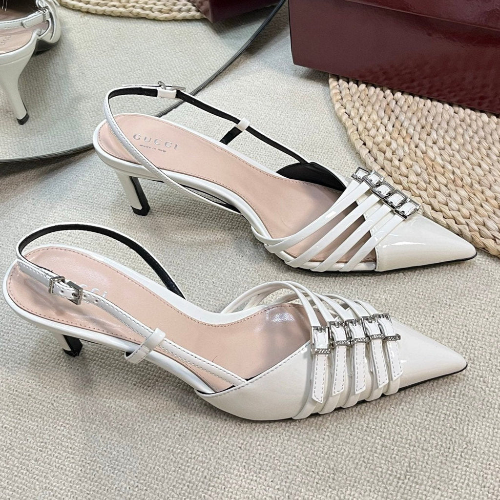 GUCCI SLINGBACK PUMP 6 CM IN WHITE GLOSSY CALFSKIN