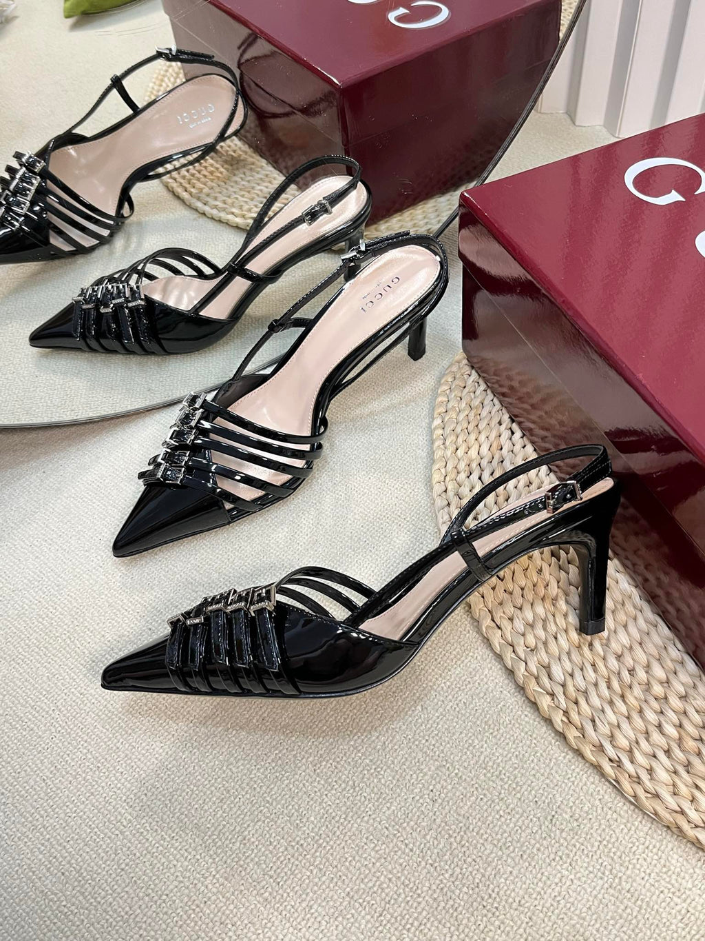 GUCCI SLINGBACK PUMP 6 CM IN BLACK GLOSSY CALFSKIN