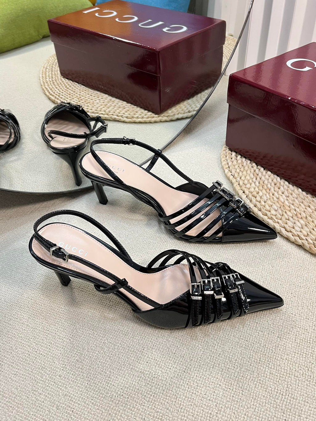 GUCCI SLINGBACK PUMP 6 CM IN BLACK GLOSSY CALFSKIN