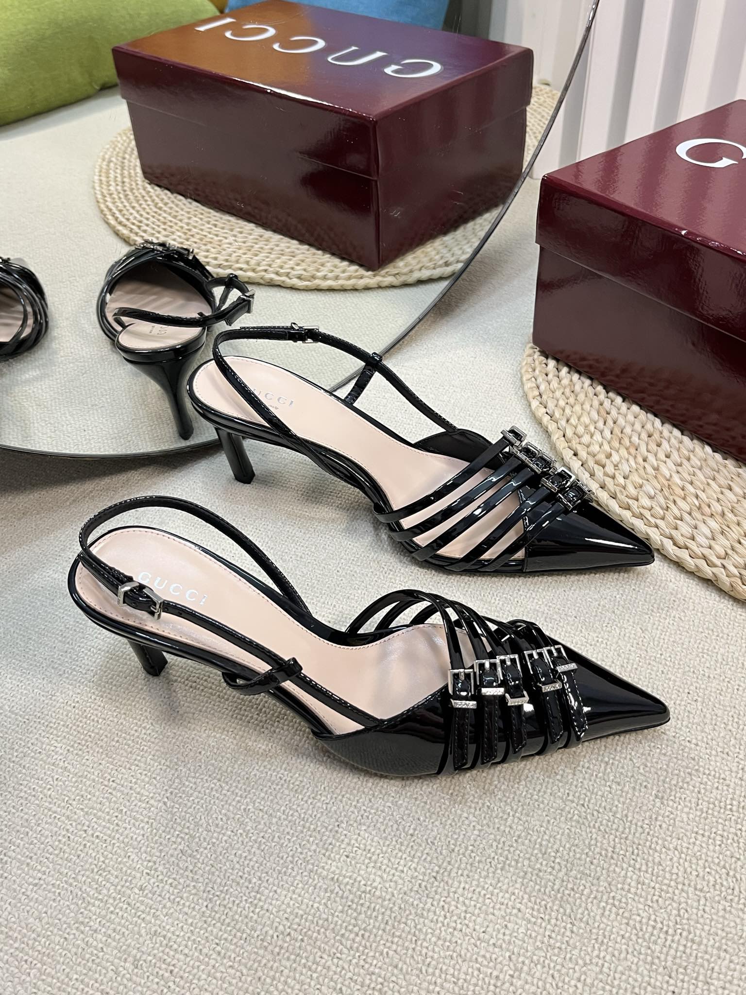 GUCCI SLINGBACK PUMP 6 CM IN BLACK GLOSSY CALFSKIN