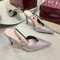 GUCCI HIGH SLINGBACK 10 CM IN BEIGE SILK WITH FULL RHINSTONES