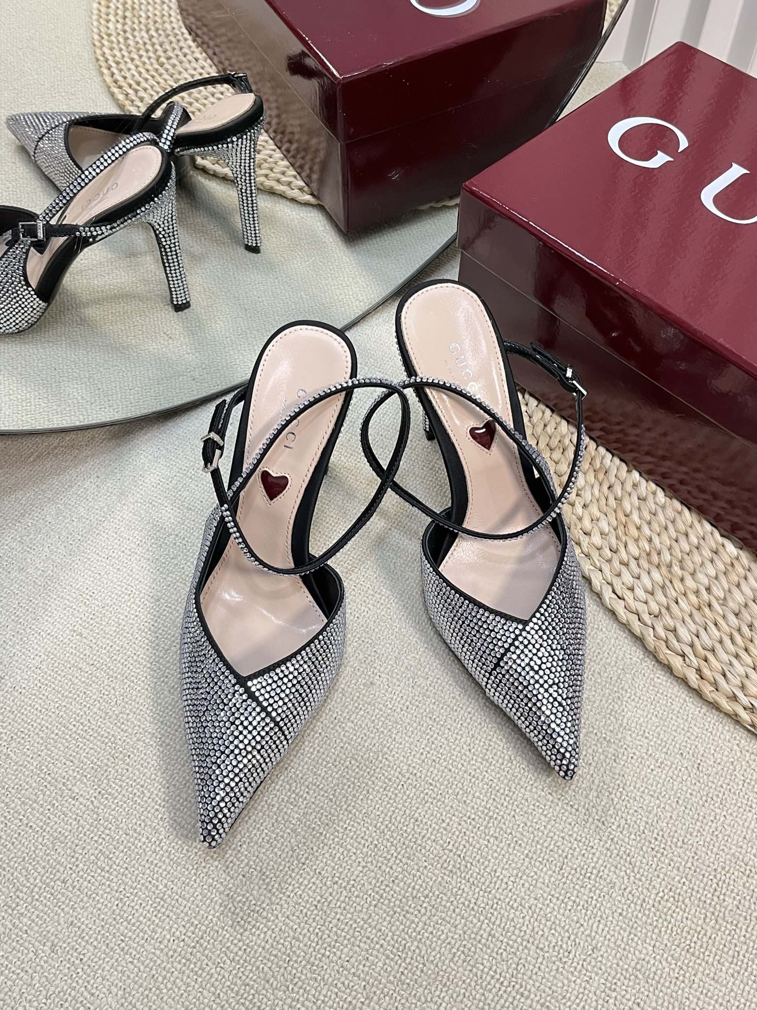 GUCCI HIGH SLINGBACK 10 CM IN BLACK SILK WITH FULL RHINSTONES