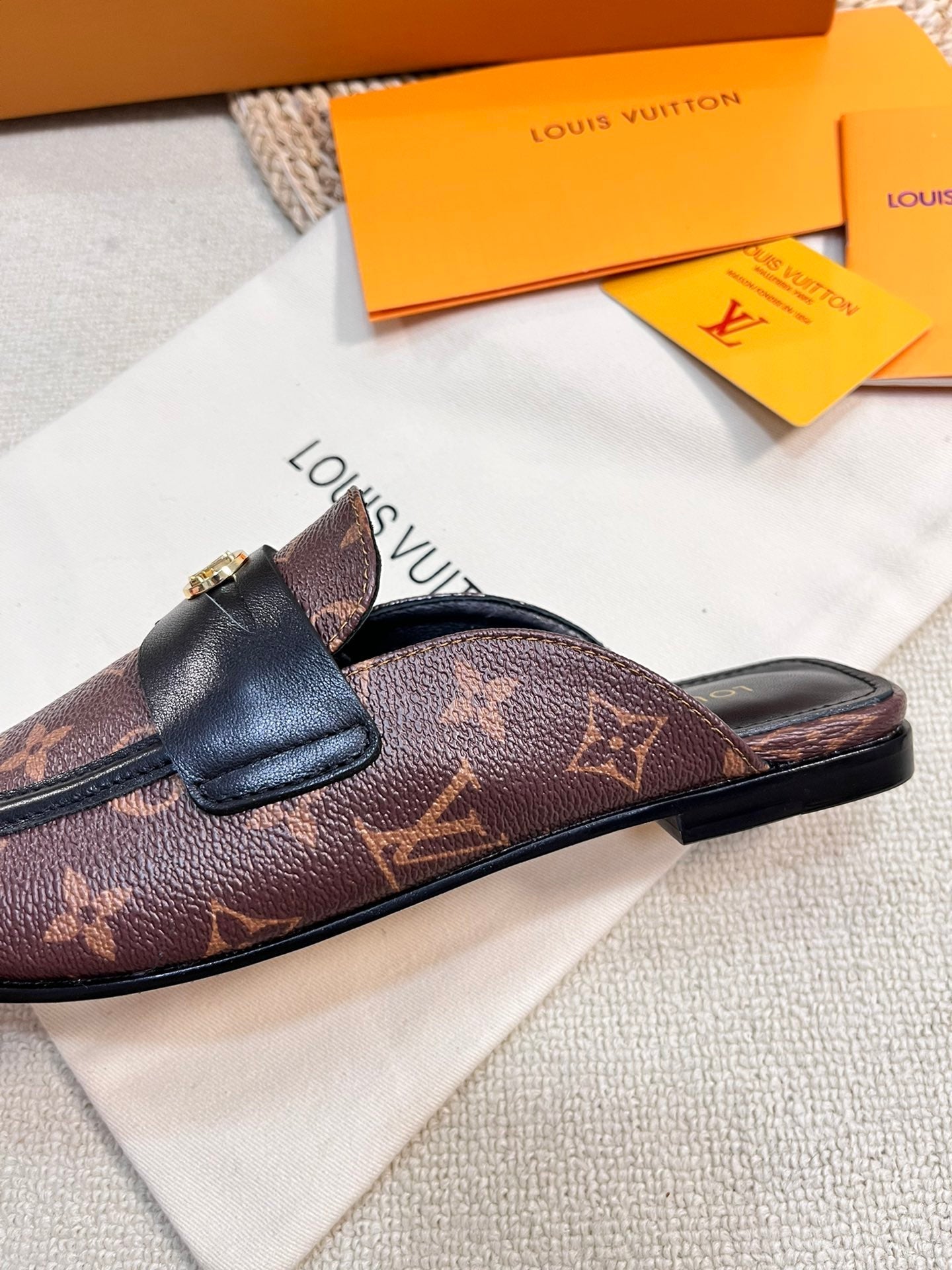 LOUIS VUITTON LV CAPRI OPEN BACK LOAFERS IN CHESTNUT BROWN MONOGRAM CALFSKIN