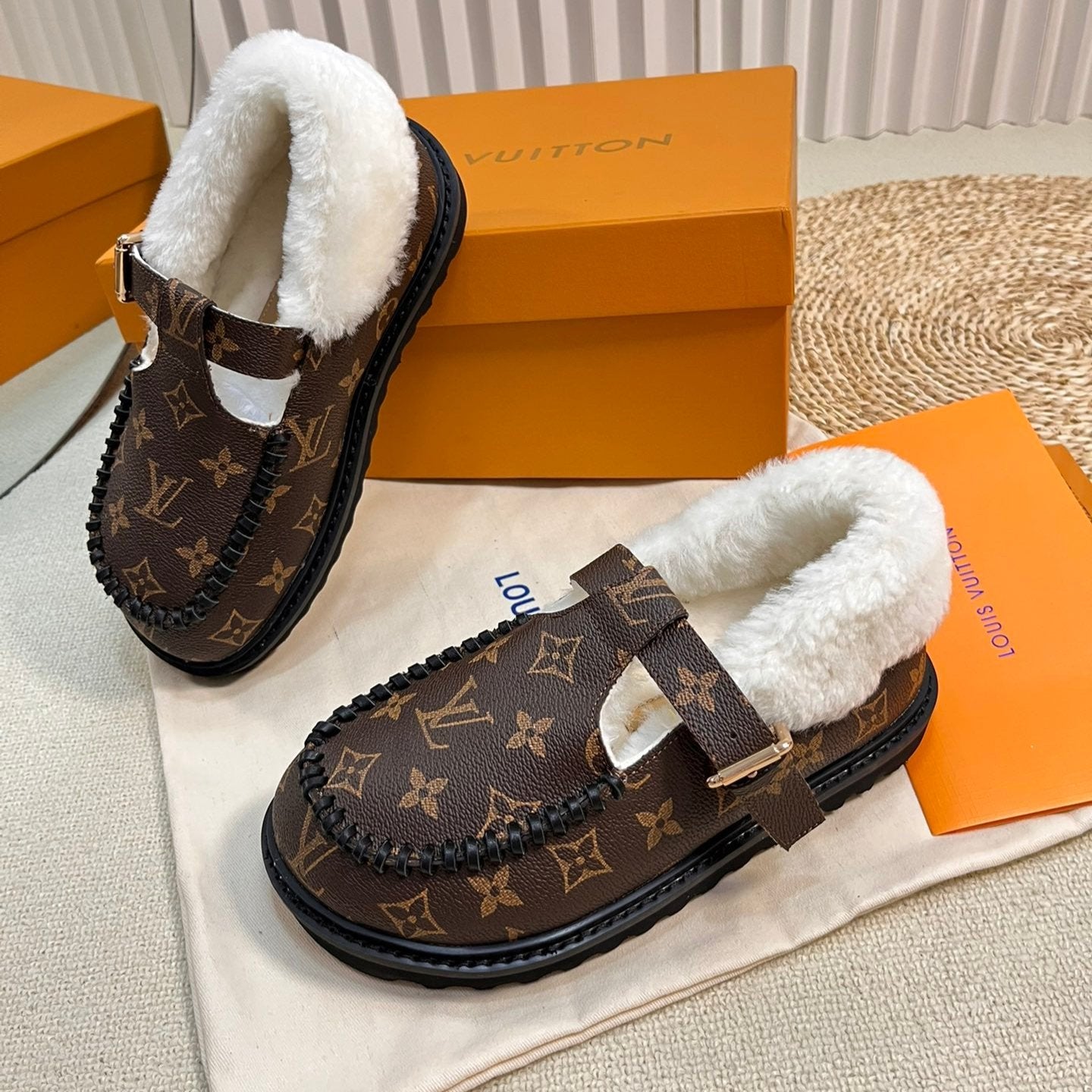LOUIS VUITTON COLORADO COMFORT MARY JANE IN CHOCOLATE BROWN MONOGRAM CALFSKIN AND SHEARLING LINING