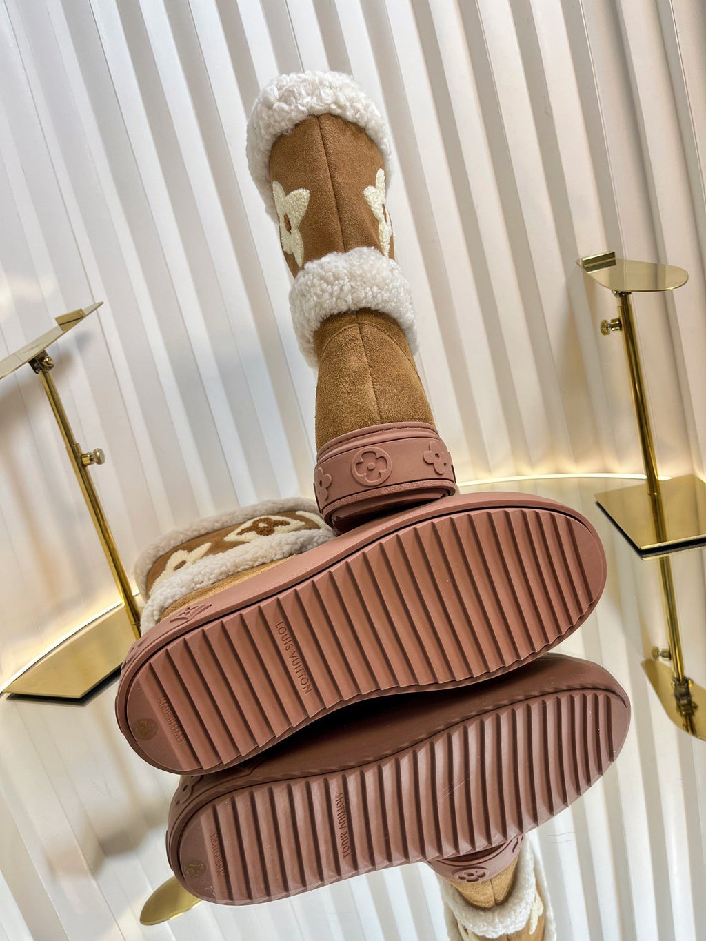 LOUIS VUITTON SNOWDROP FLAT ANKLE BOOTS IN CIDER BROWN SUEDE