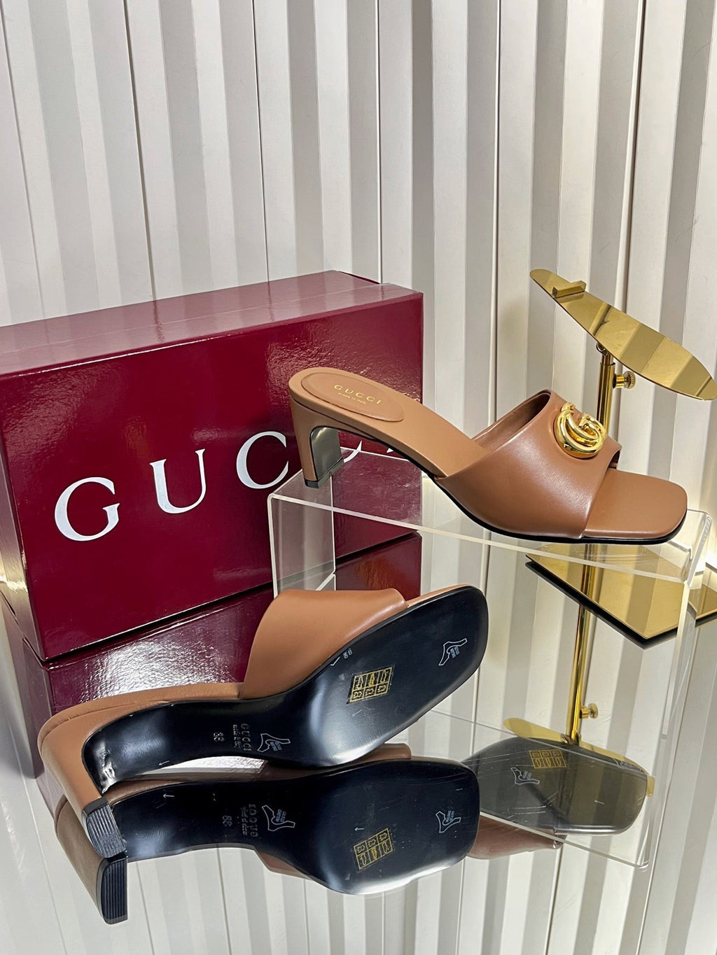 GUCCI 26S HIGH-HEELED SANDALS 45 MM IN BROWN CALFSKIN