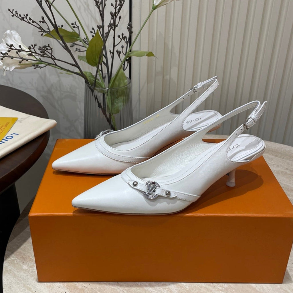 LOUIS VUITTON HIGH SLINGBACKS 5 CM IN WHITE CALFSKIN
