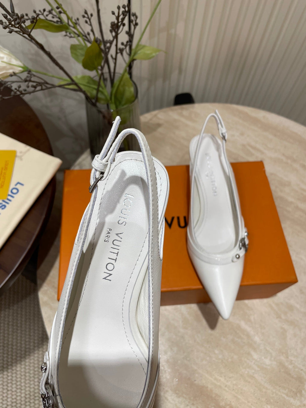 LOUIS VUITTON HIGH SLINGBACKS 5 CM IN WHITE CALFSKIN