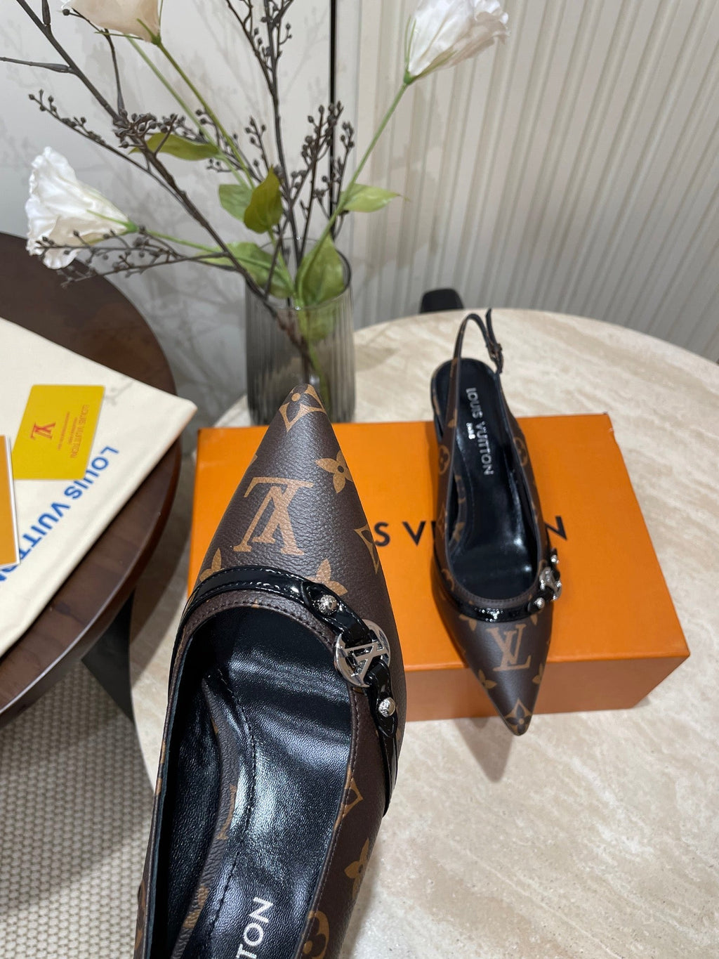 LOUIS VUITTON HIGH SLINGBACKS 5 CM IN CHOCOLATE BROWN MONOGRAM CALFSKIN