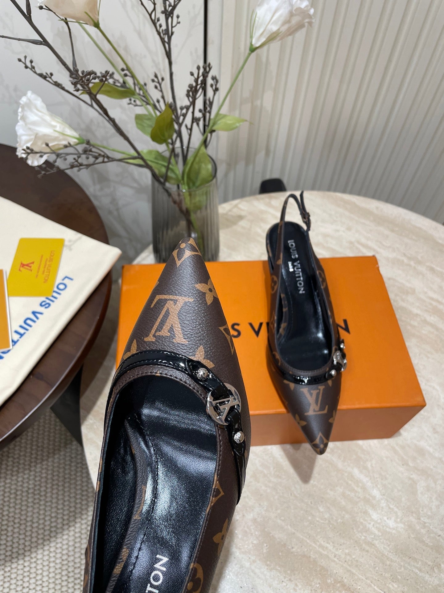 LOUIS VUITTON HIGH SLINGBACKS 5 CM IN CHOCOLATE BROWN MONOGRAM CALFSKIN