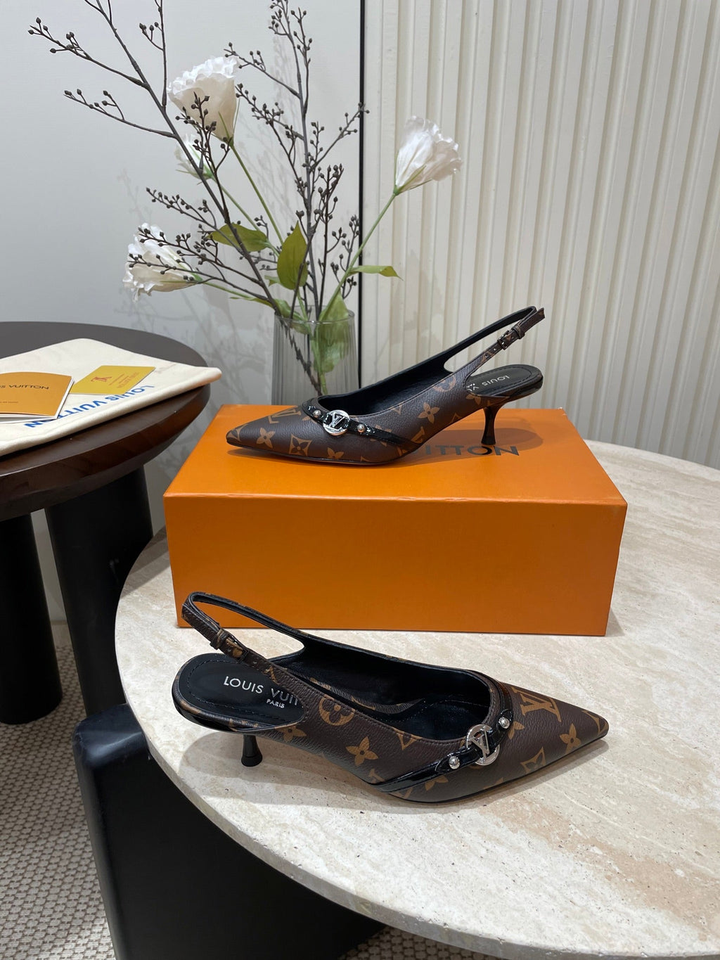 LOUIS VUITTON HIGH SLINGBACKS 5 CM IN CHOCOLATE BROWN MONOGRAM CALFSKIN