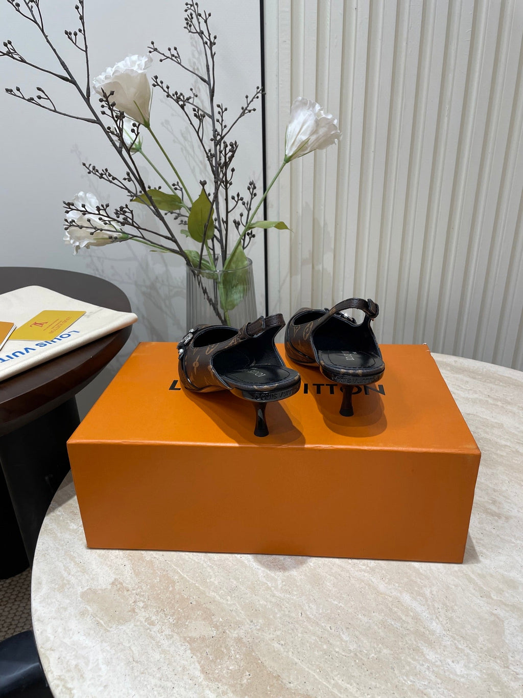 LOUIS VUITTON HIGH SLINGBACKS 5 CM IN CHOCOLATE BROWN MONOGRAM CALFSKIN