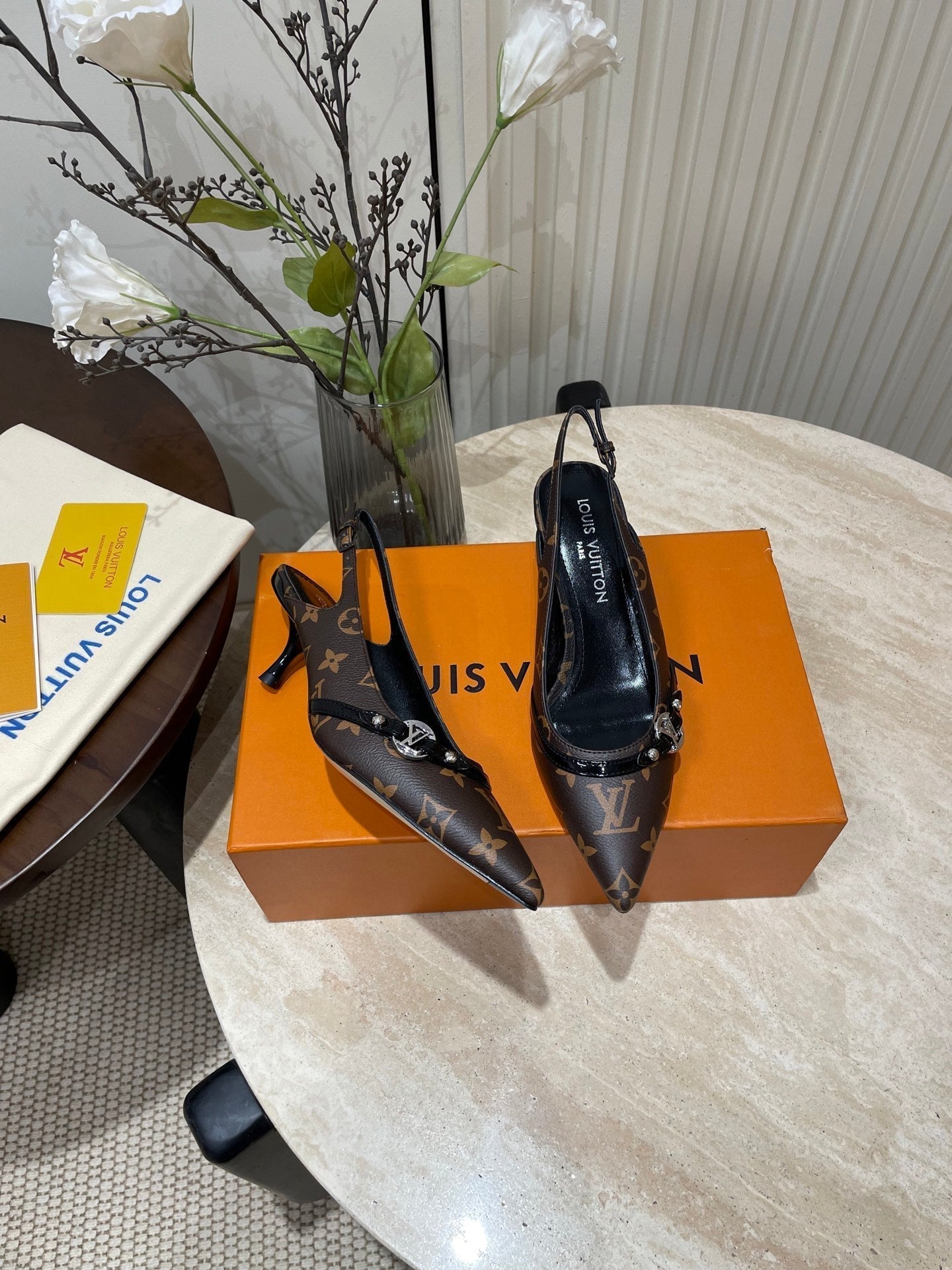 LOUIS VUITTON HIGH SLINGBACKS 5 CM IN CHOCOLATE BROWN MONOGRAM CALFSKIN