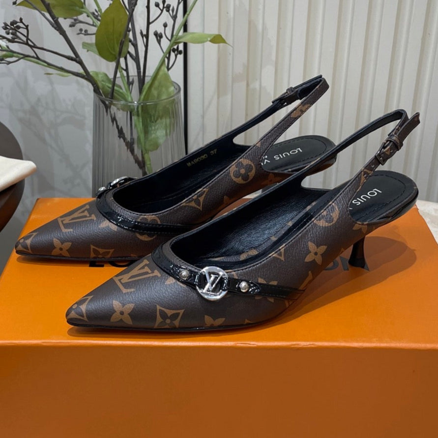 LOUIS VUITTON HIGH SLINGBACKS 5 CM IN CHOCOLATE BROWN MONOGRAM CALFSKIN
