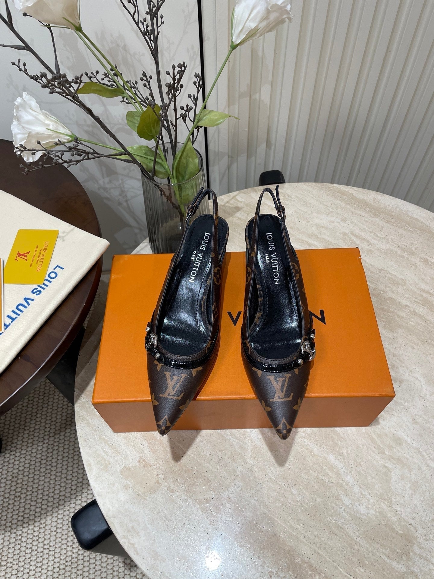 LOUIS VUITTON HIGH SLINGBACKS 5 CM IN CHOCOLATE BROWN MONOGRAM CALFSKIN