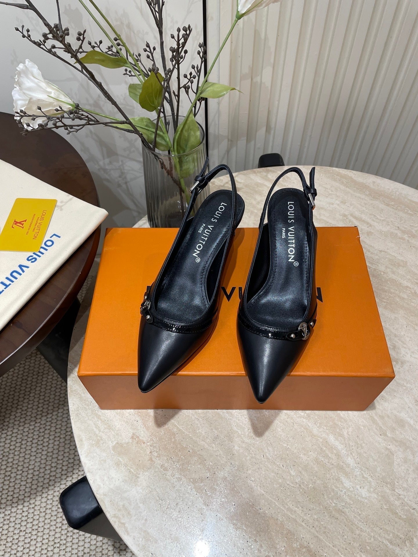 LOUIS VUITTON HIGH SLINGBACKS 5 CM IN BLACK CALFSKIN